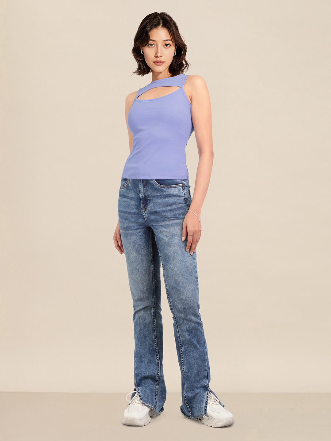 DressBerry Ribbed Cut Out Detail Sleeveless Top