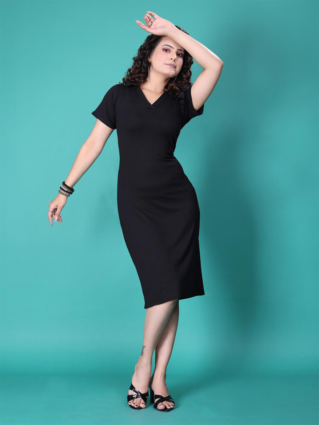 DressBerry Shirt Collar Sheath Midi Dress