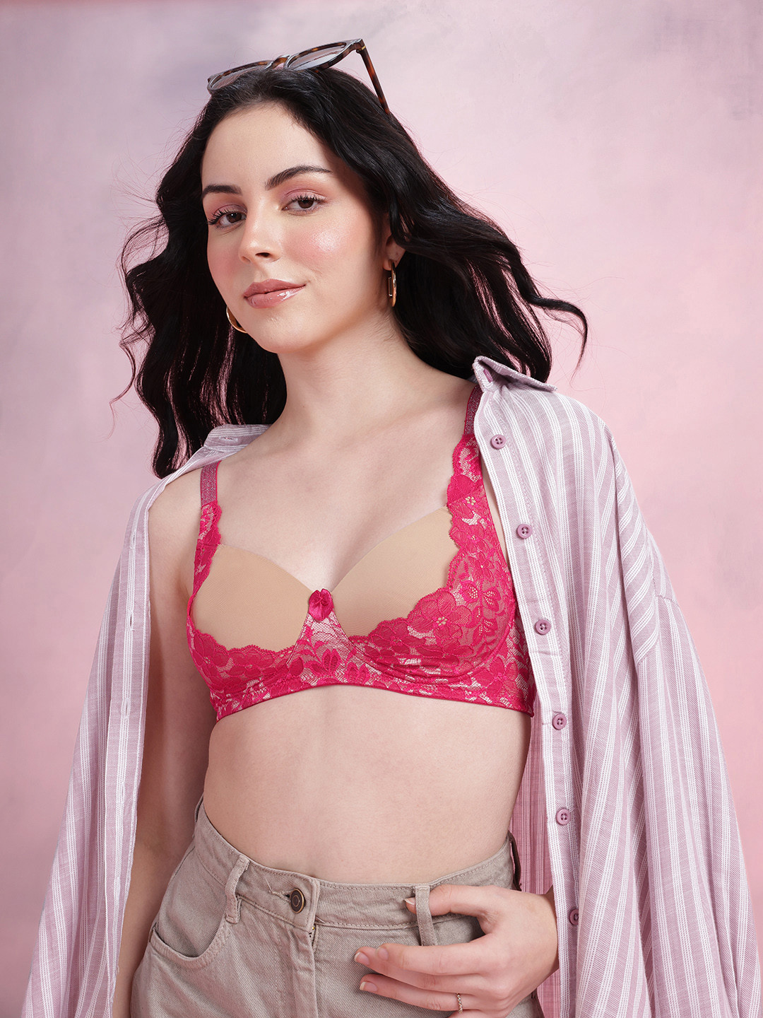 DressBerry Medium Coverage Lightly Padded Floral Lace Bra