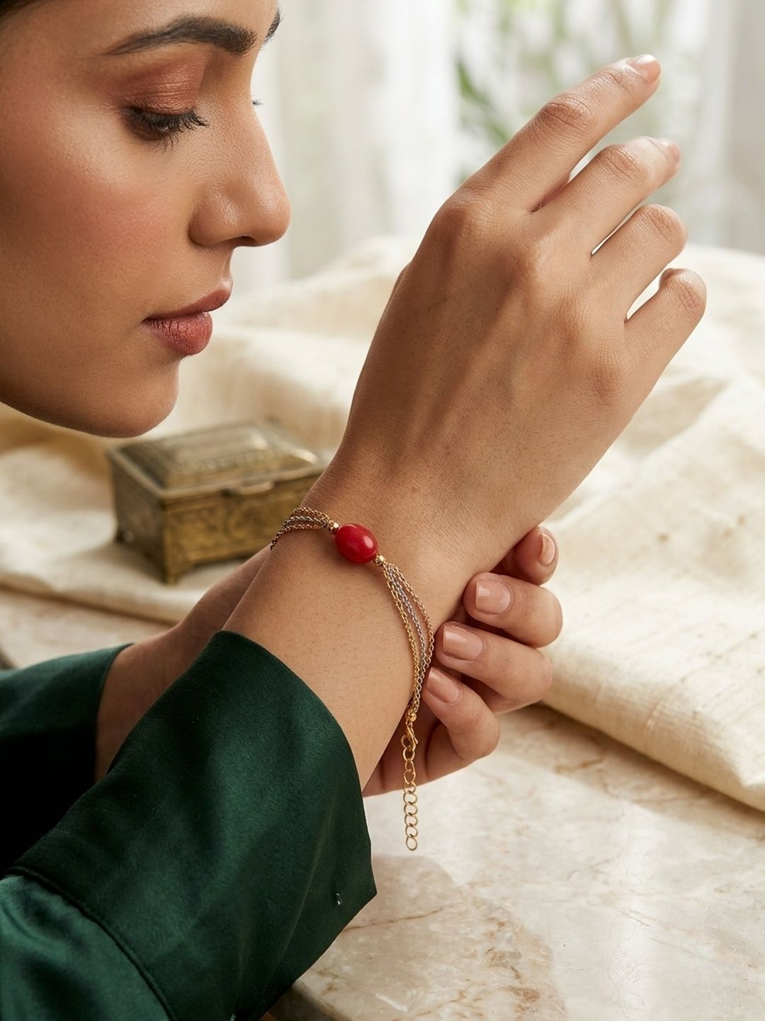 DressBerry Gold-Plated Artificial Beaded Tri-Tone Multistrand Bracelet