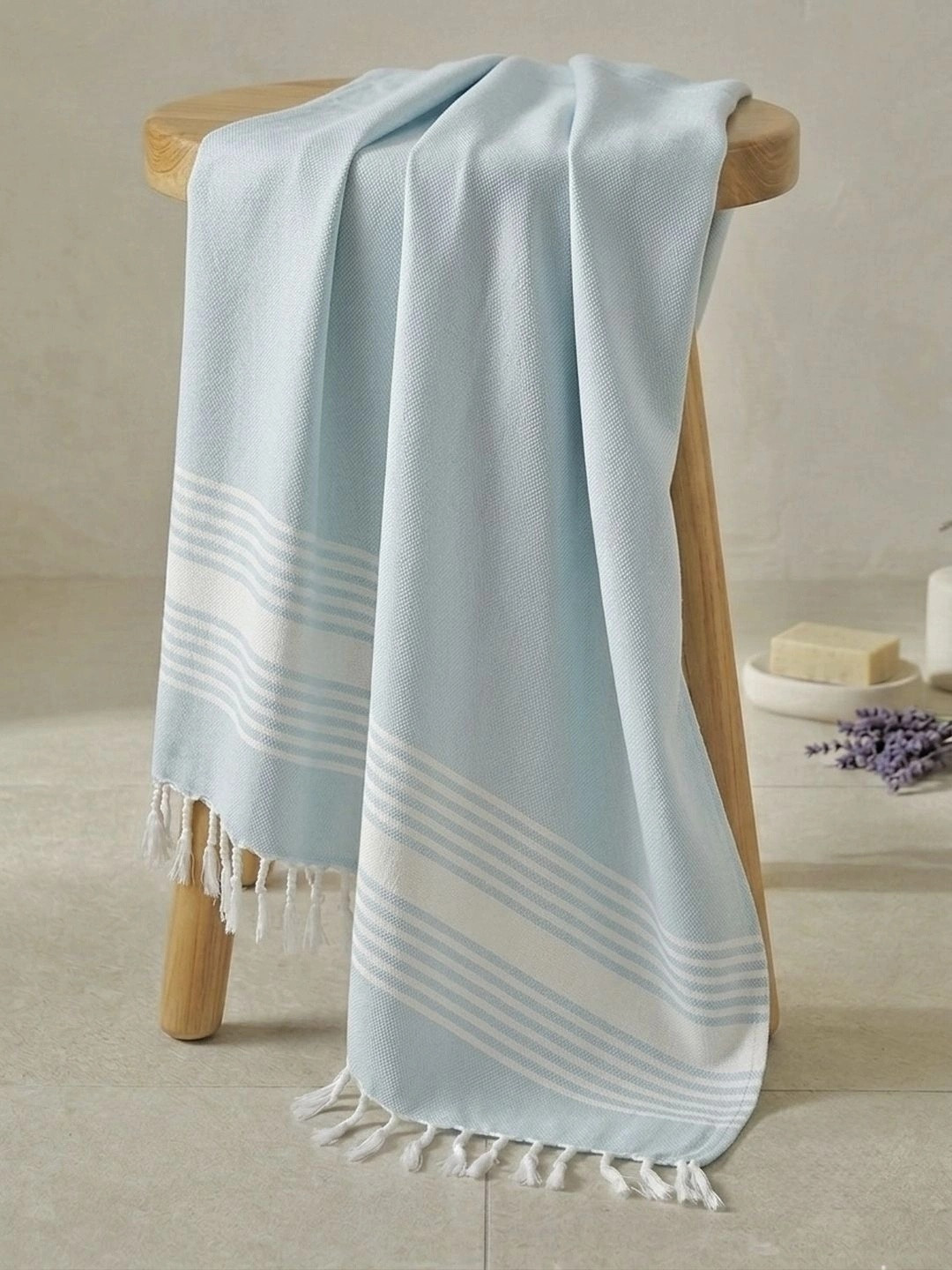 Triani Blue & White 1 Striped Bamboo 225 GSM Bath Towel