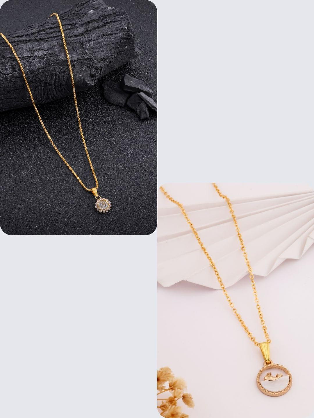 DressBerry Set Of 2 Gold-Plated Feather Necklaces