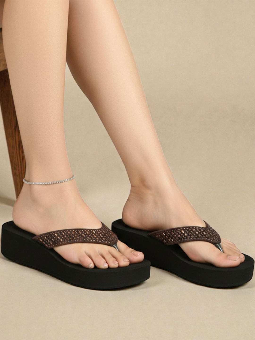DressBerry Embellished EVA Wedge Sandals