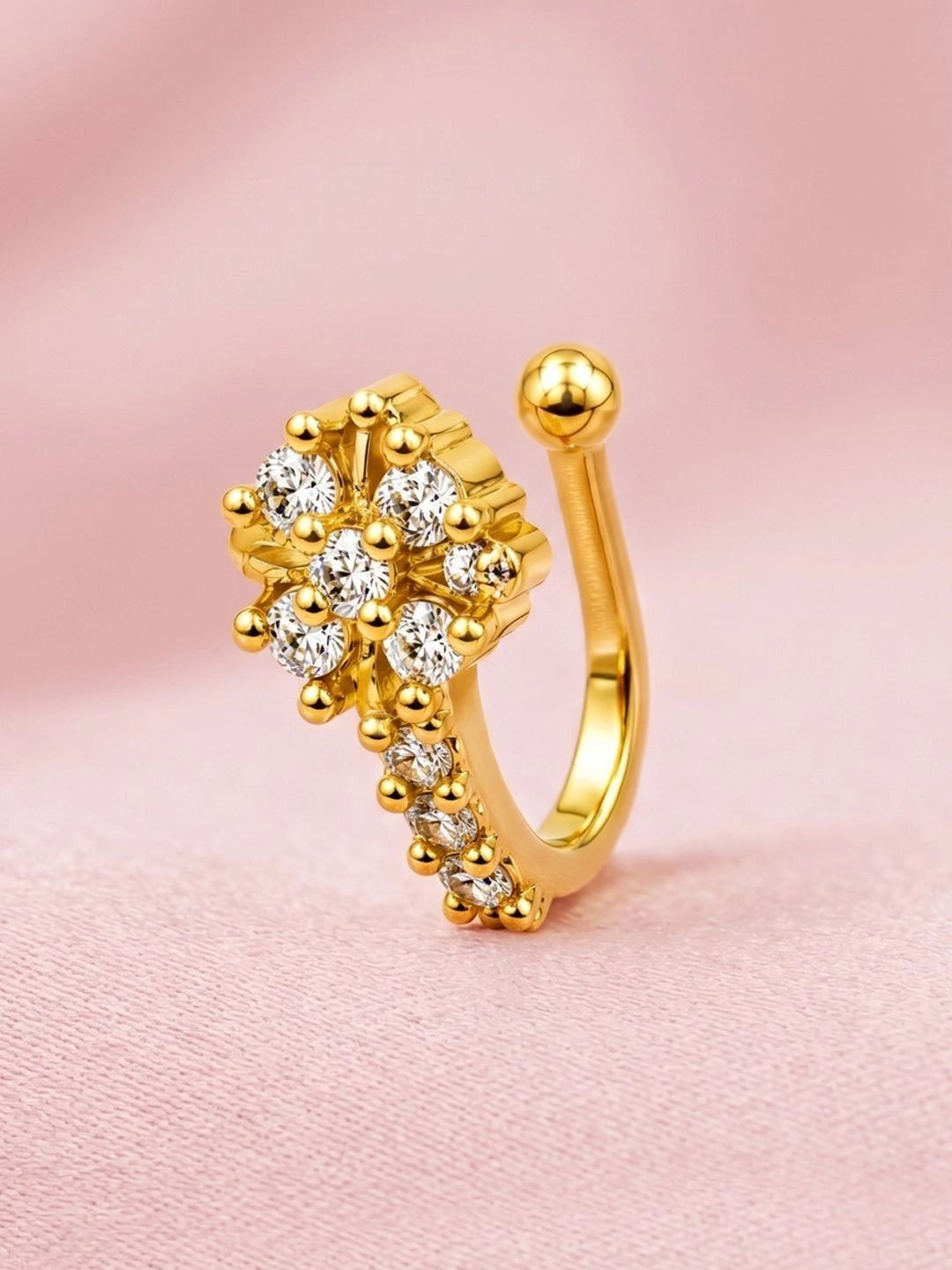 ADIVA Gold-Plated White AD Stone Floral Cluster Clip-On Nose Pin