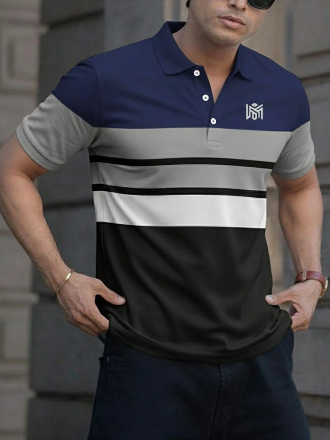 Lolark Men Colourblocked Polo Collar T-shirt