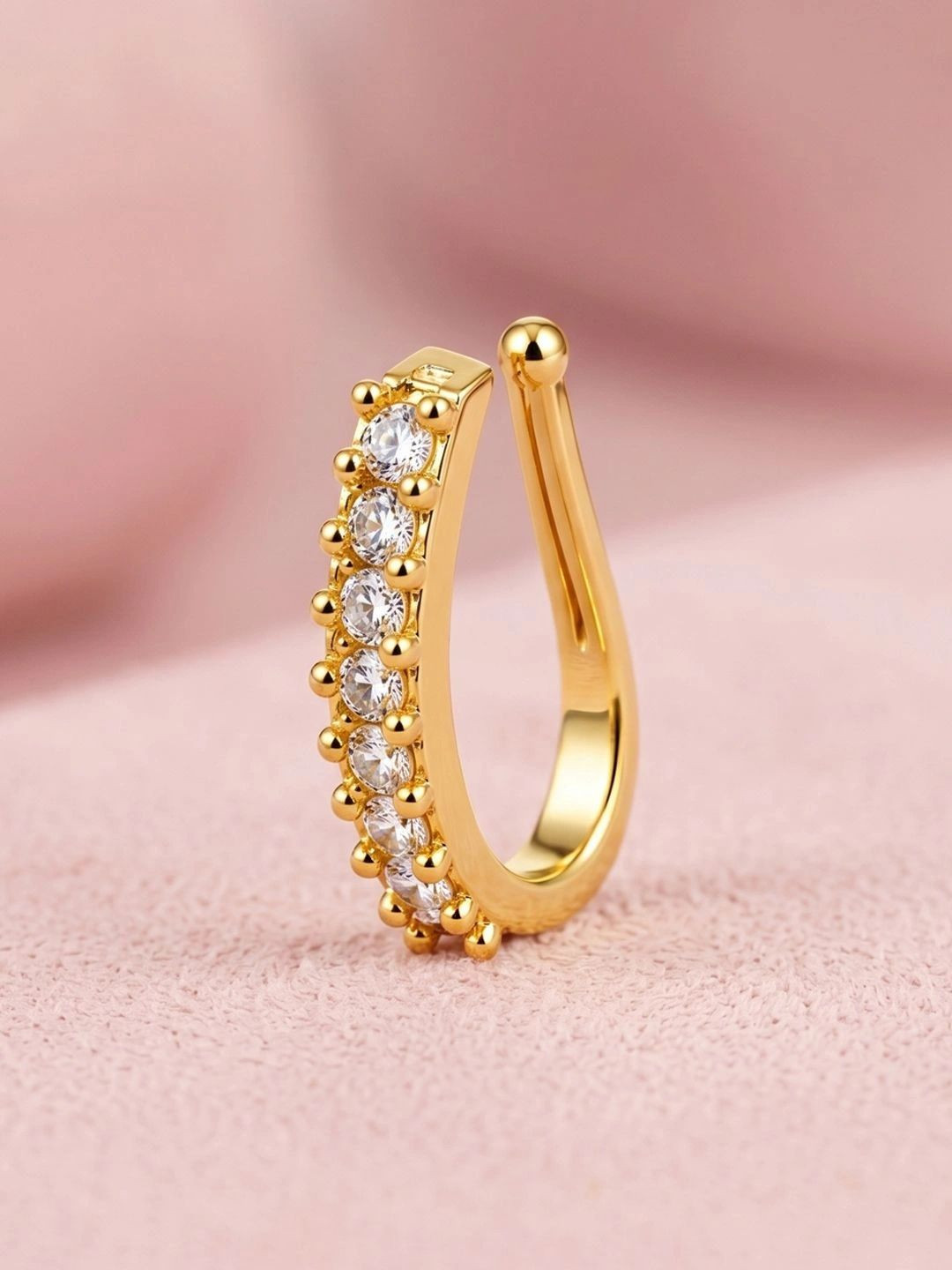 ADIVA Gold-Plated White AD Stone Half Hoop Clip-On Nose Pin