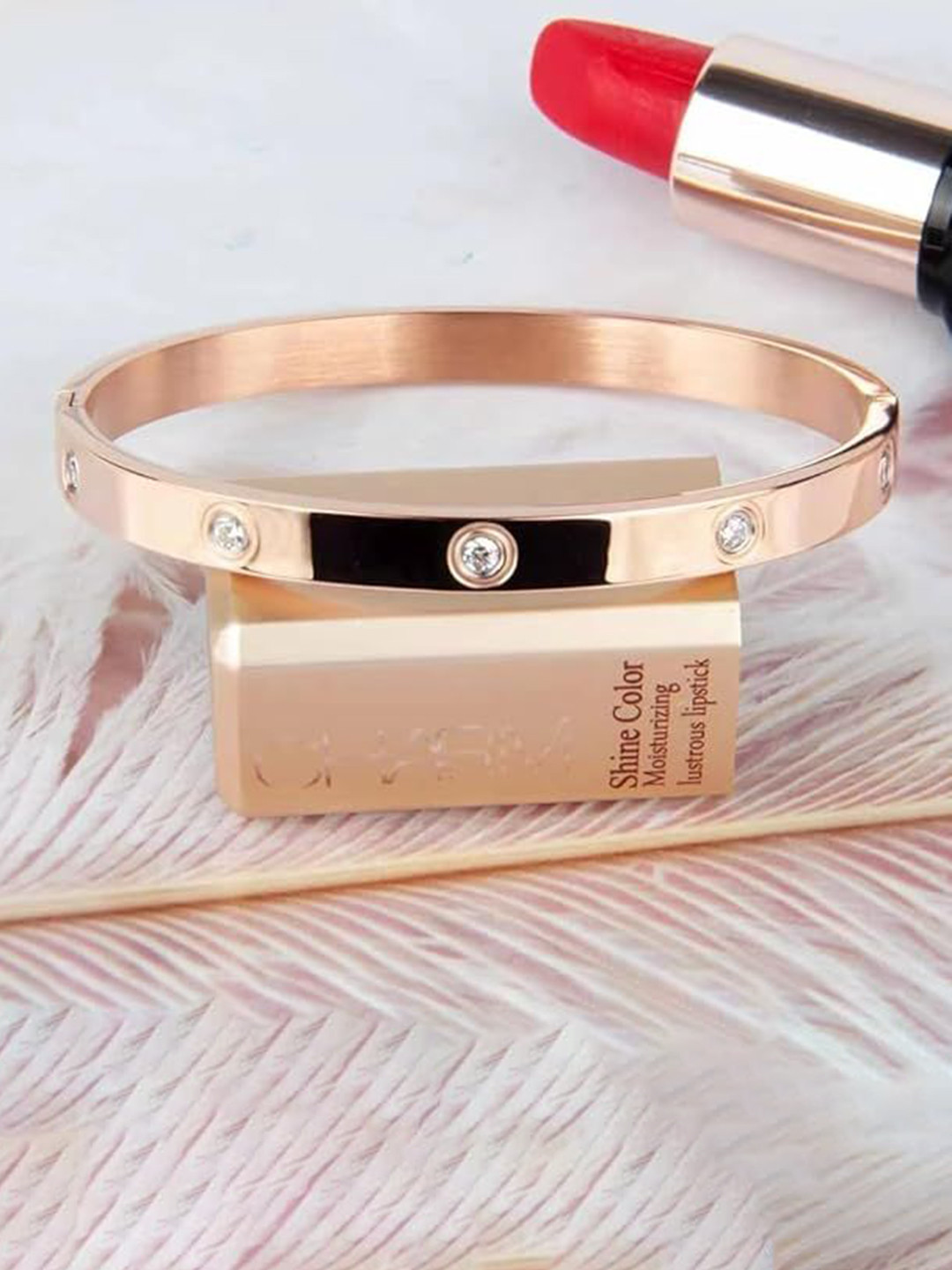 DressBerry American Diamond Rose Gold-Plated Kada Bracelet
