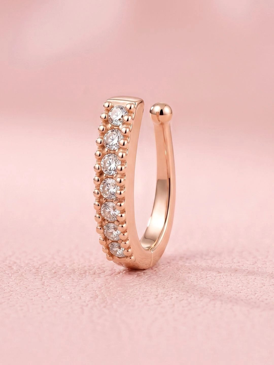 ADIVA Rose Gold-Plated White AD Stone Clip-On Nose Pin