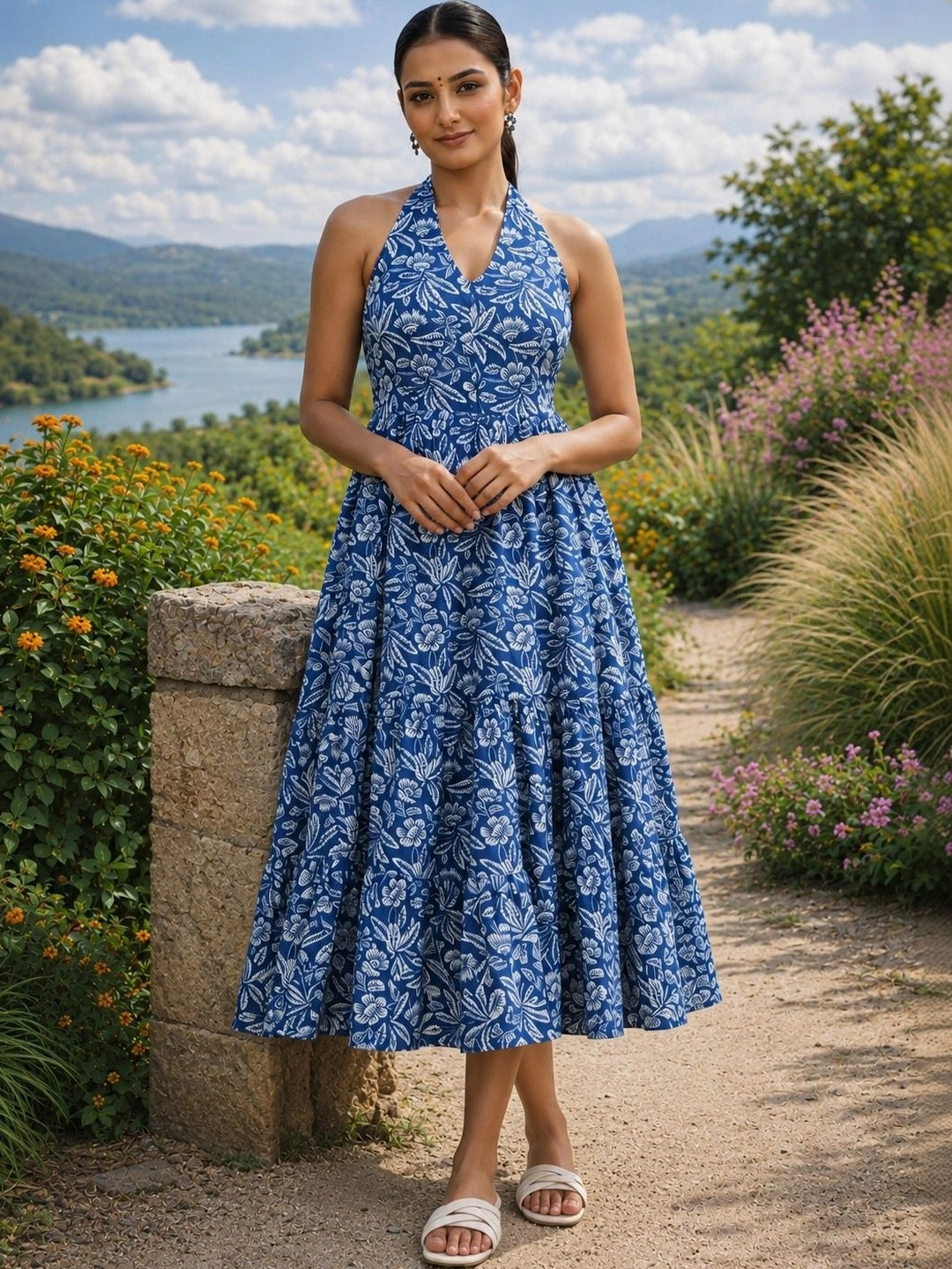 LIAPARO Floral Printed Halter Neck Kurti