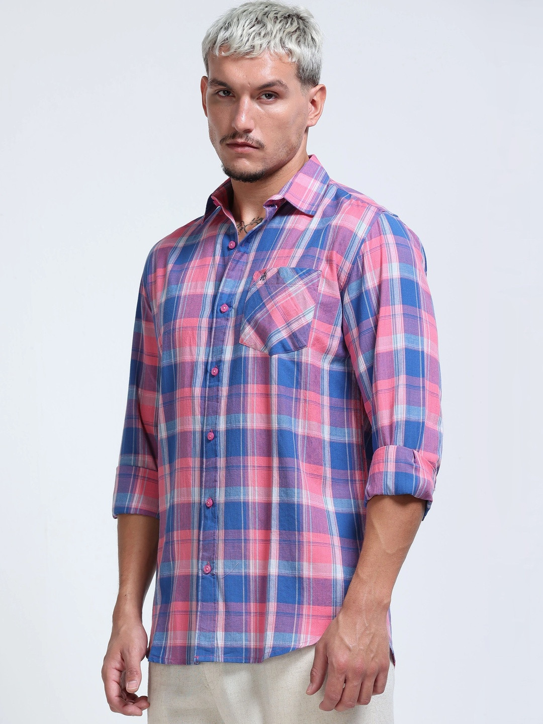 FashionDistrict Men Classic Tartan Checks Checked Casual Shirt