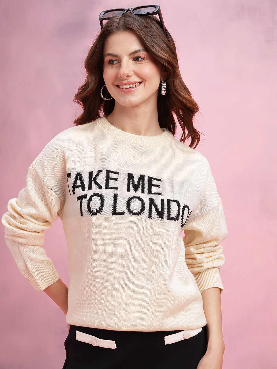 DressBerry Typography Self Design Pullover