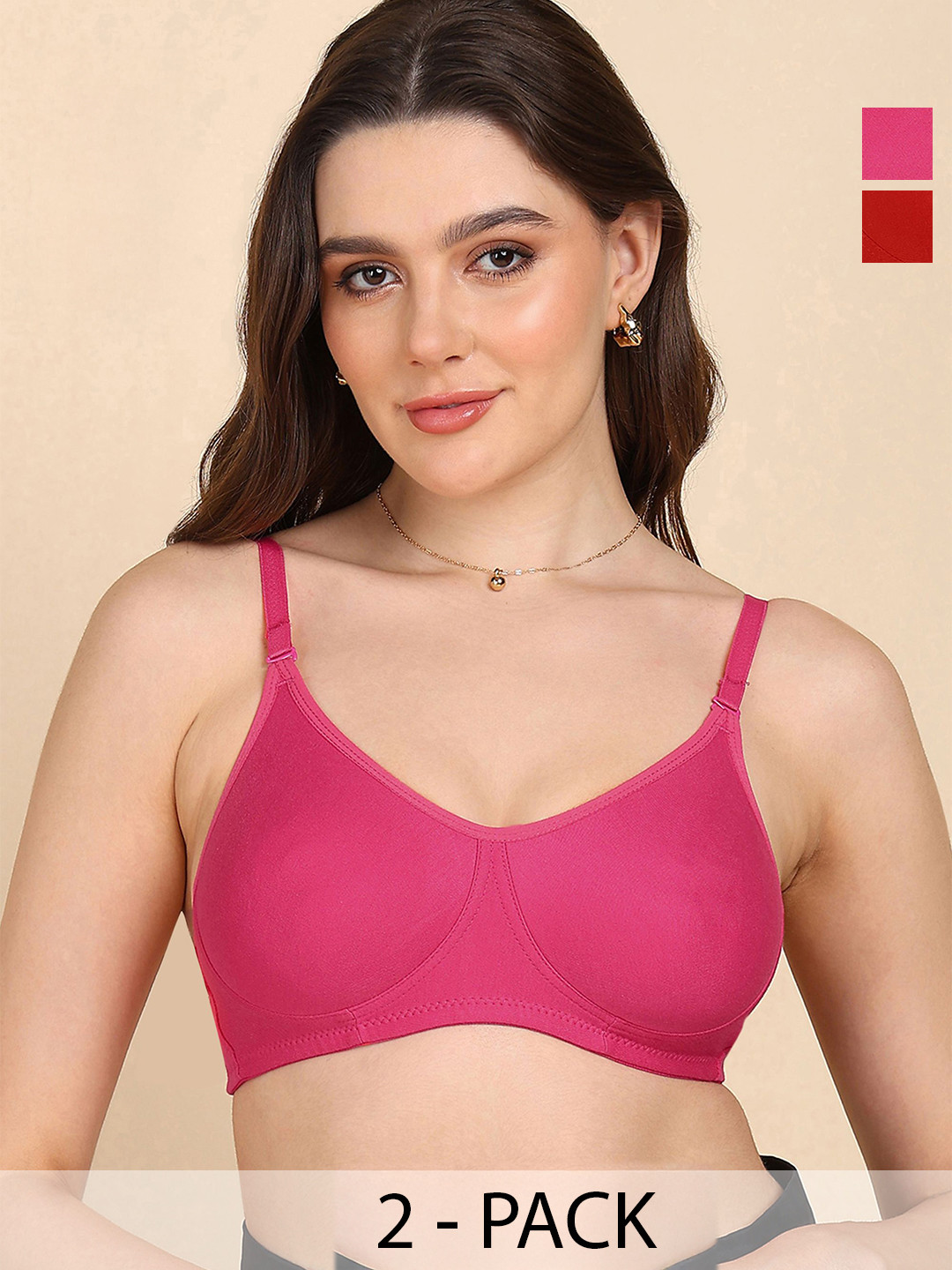 DressBerry Pack of 2 Medium Coverage Non-Padded Seamless Cotton T-shirt Bra