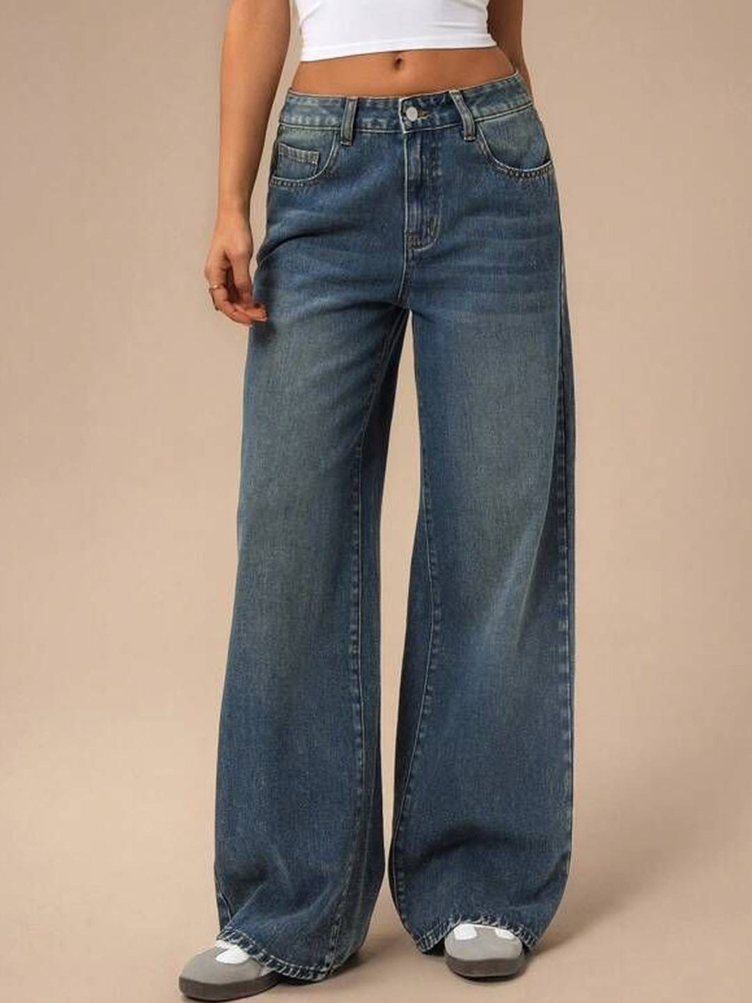 DressBerry Women Comfort Wide Leg High-Rise Light Fade Acid Wash Stretchable Jeans