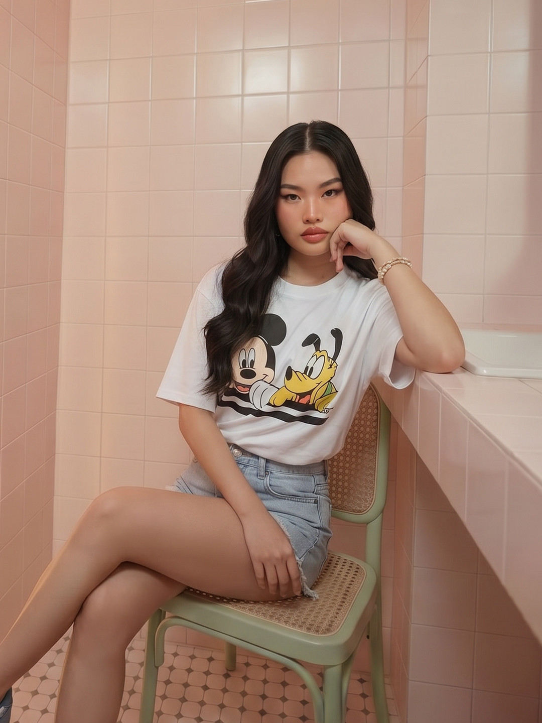 DressBerry Mickey & Pluto Printed Drop-Shoulder Sleeves Oversized T-shirt