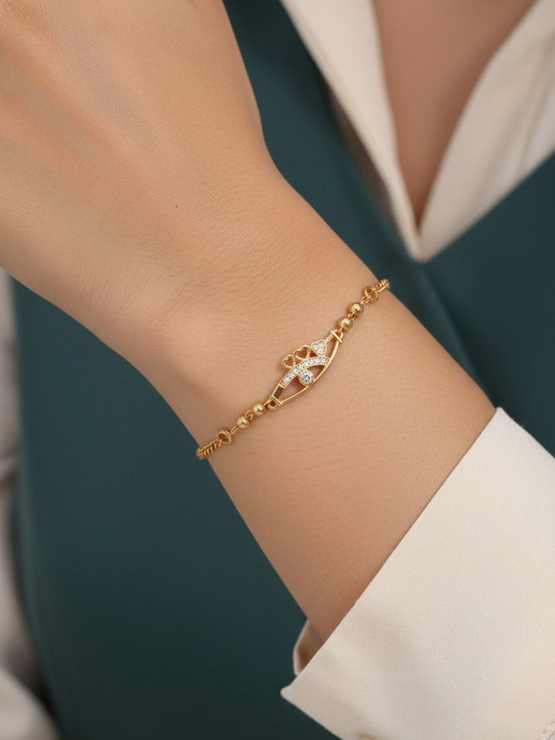 DressBerry Women Brass American Diamond Gold-Plated Link Bracelet