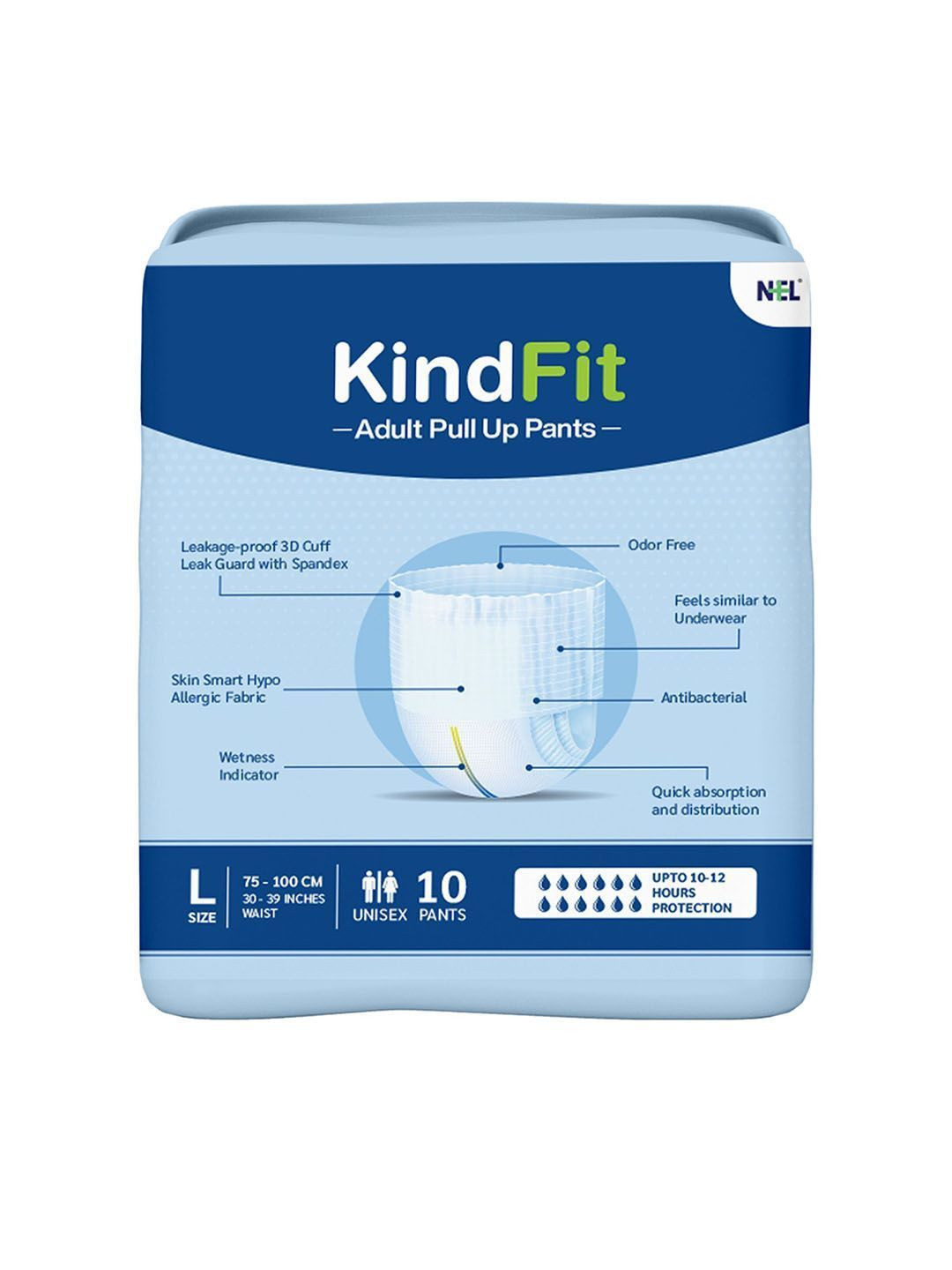 Kindfit Antibacterial Leak Proof Adult Pull-Up Pants 10 Pads - L