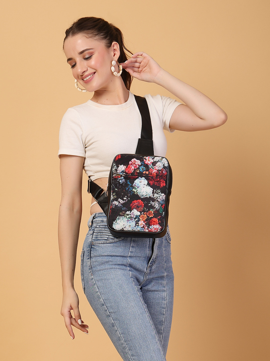 DressBerry Floral Printed PU Structured Shoulder Bag