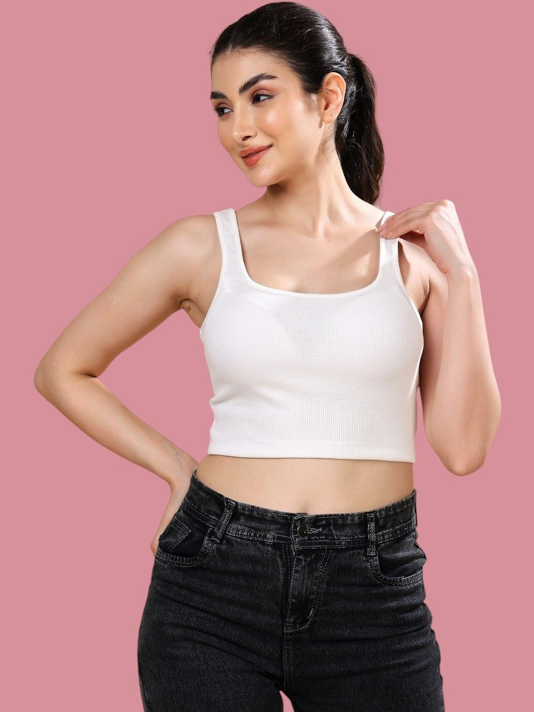 Dressberry Women Ribbed Crop Tank Top