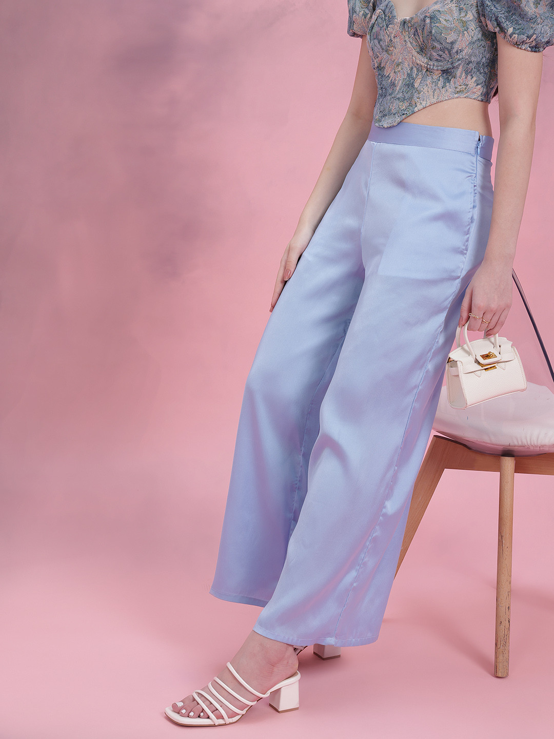 DressBerry Women Satin Finish Flared Trousers