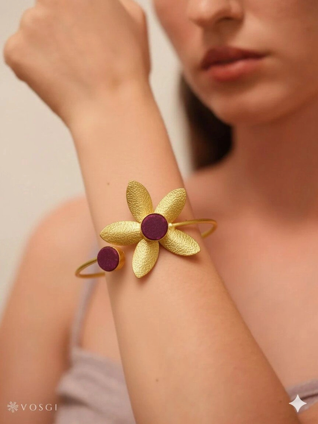 Vosgi Women Brass Handcrafted Gold-Plated Bangle-Style Bracelet