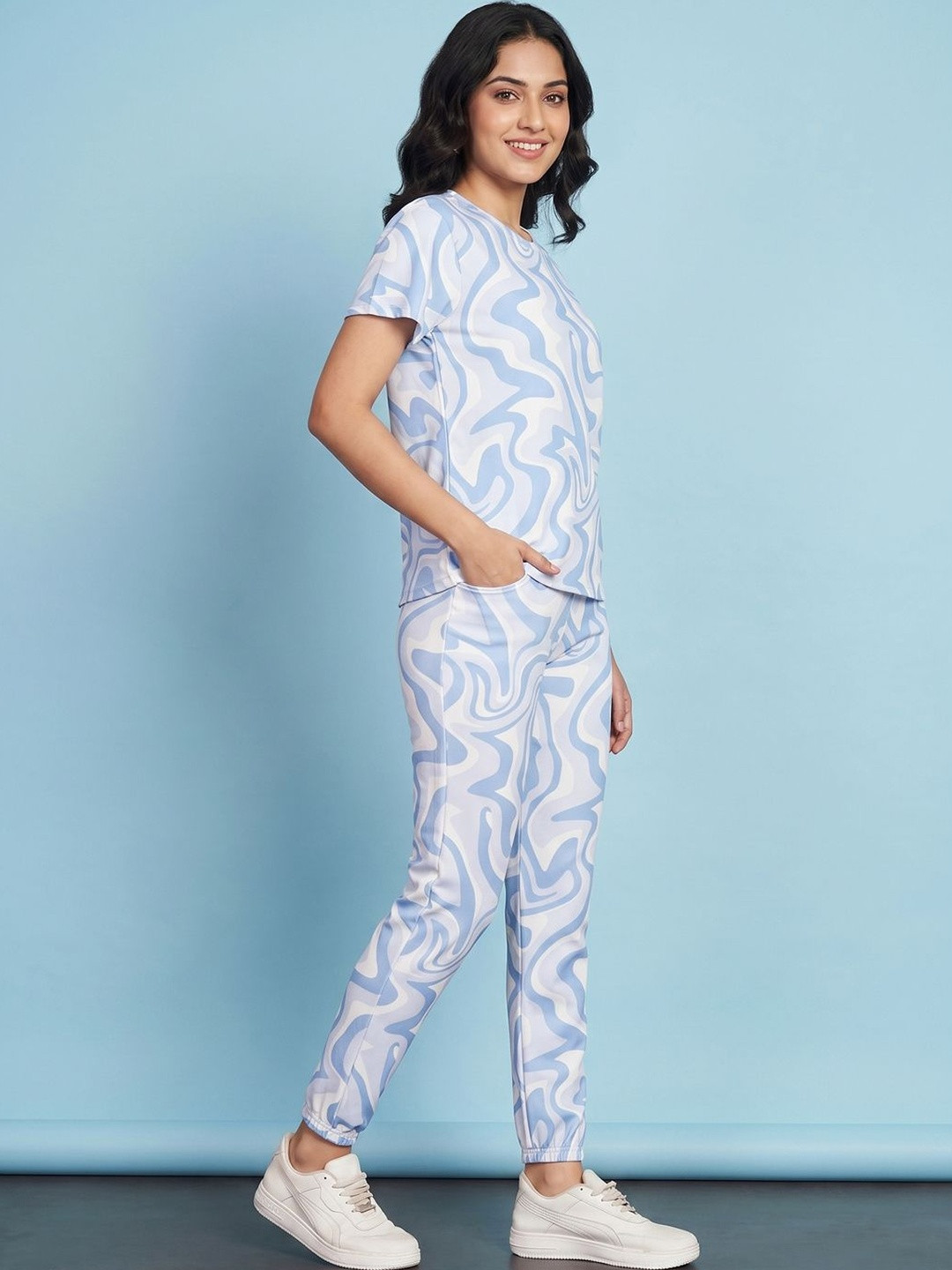 DressBerry Printed Round Neck T-Shirt With Joggers Co-Ords