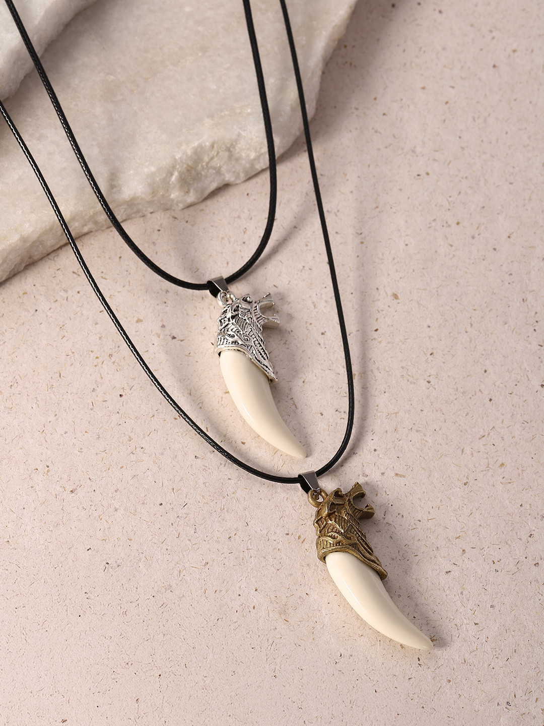 DressBerry Set of 2 Contemporary Tooth Pendants with Chains