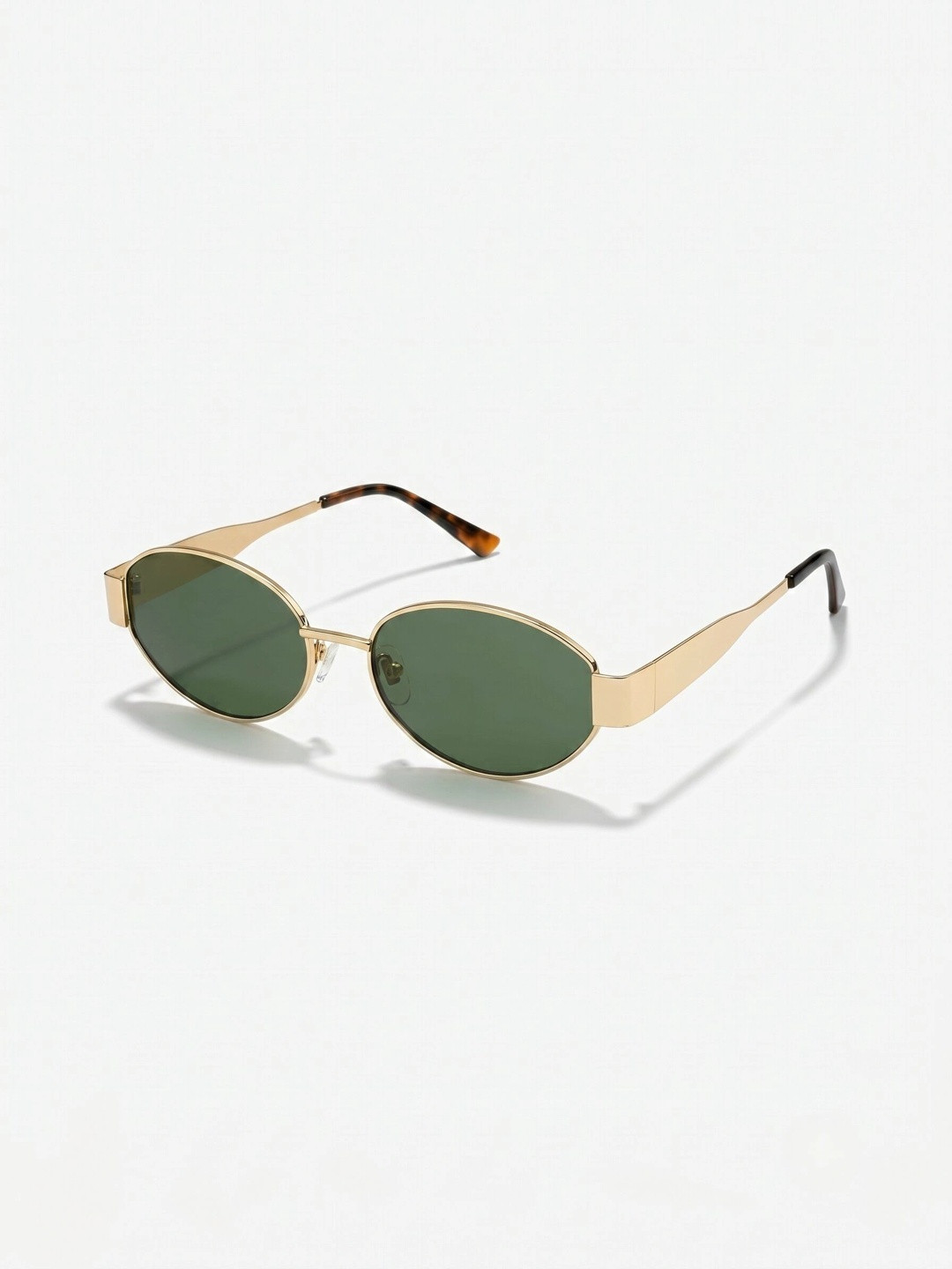 DressBerry Unisex Green Lens & Gold-Toned Oval Sunglasses with
