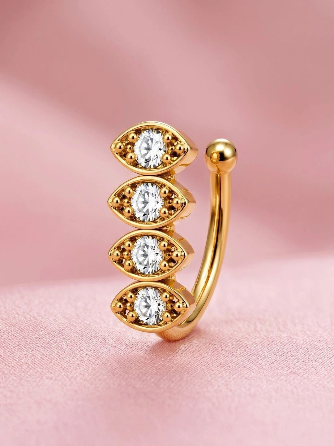 ADIVA Gold-Plated White AD Stone Cluster Clip-On Nose Pin