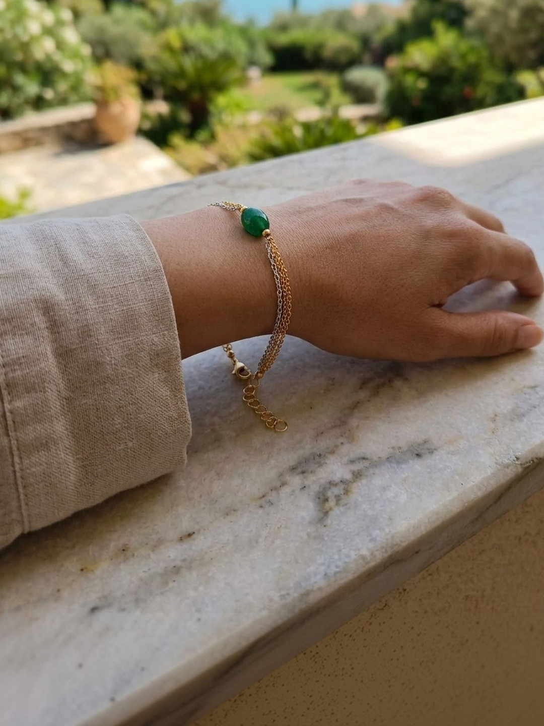 DressBerry Gold-Plated Artificial Beaded Tri-Tone Multistrand Bracelet