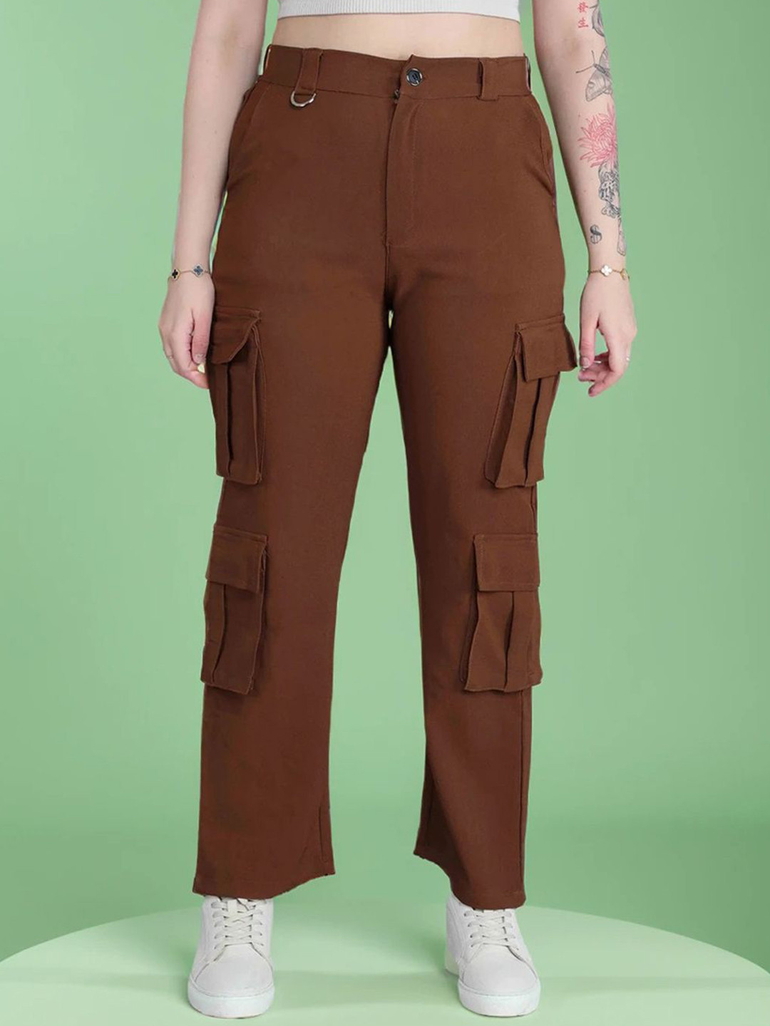 DressBerry Women Relaxed Loose Fit High-Rise Wrinkle Free Cargos