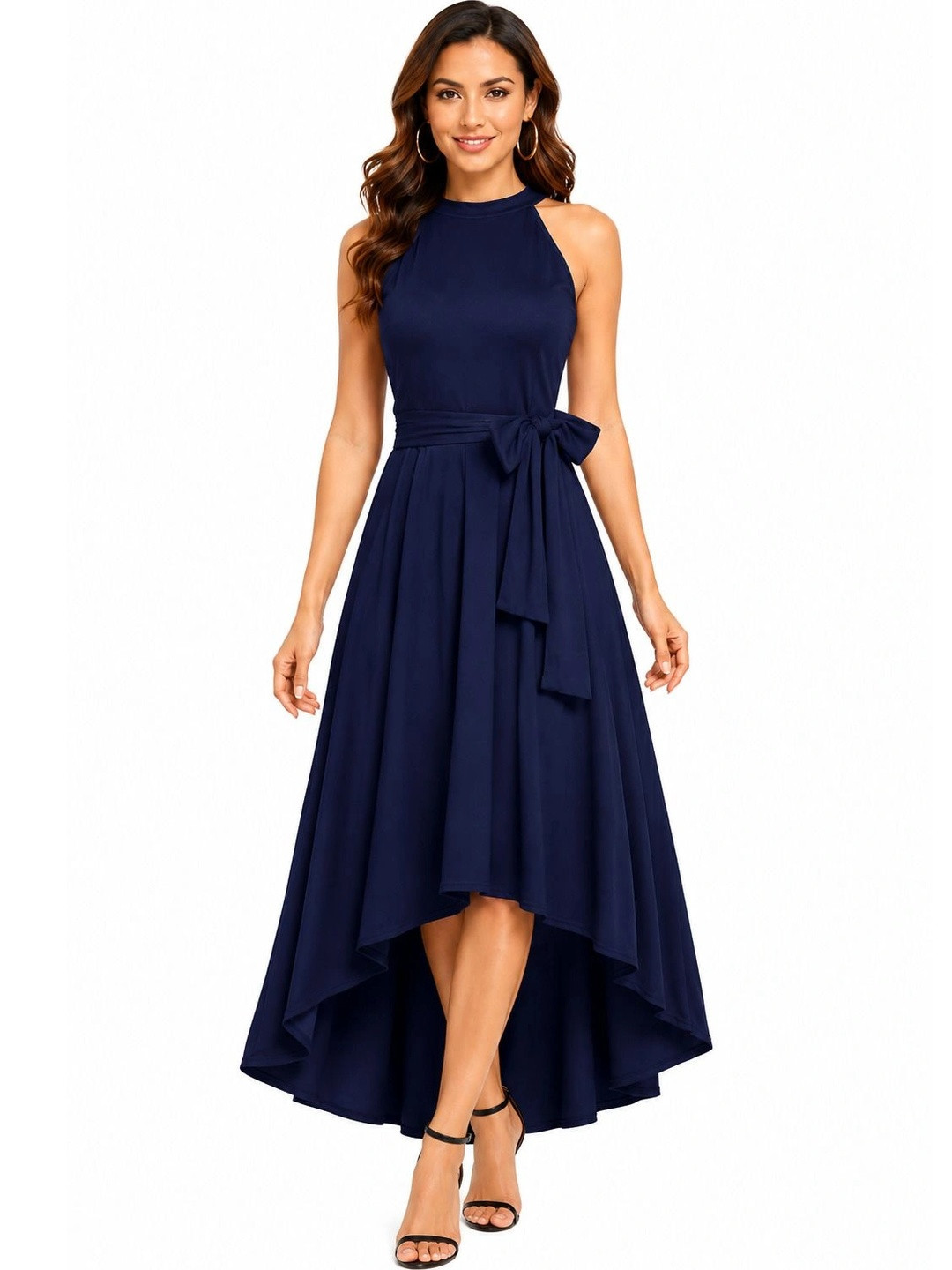 LICOLA Halter Neck Crepe A-Line Dress
