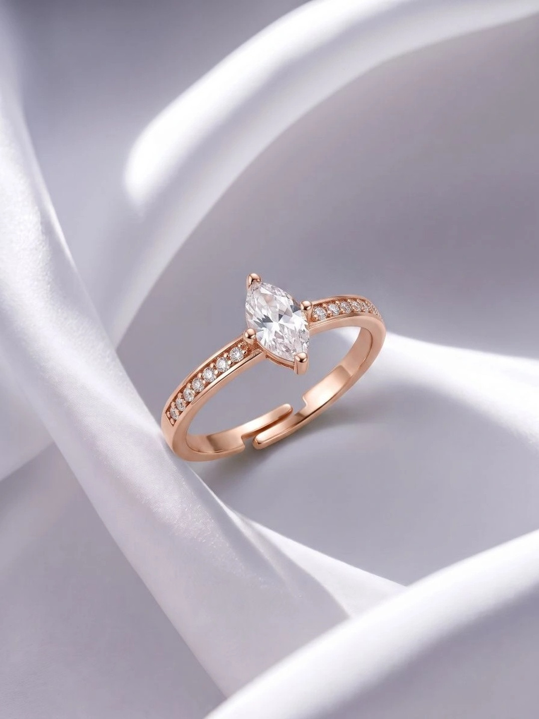DIVASTRI Women Rose Gold-Plated American Diamond Finger Ring