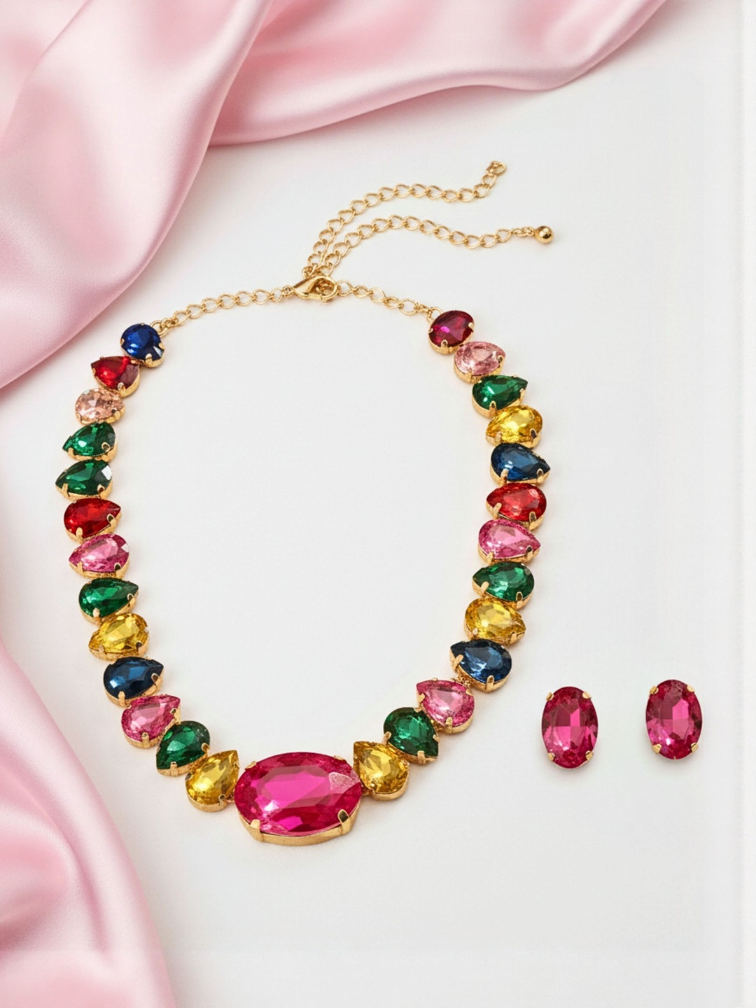 DressBerry Women Gold-Plated AD & CZ Crystal Gemstone-Studded Alloy Jewelry Set