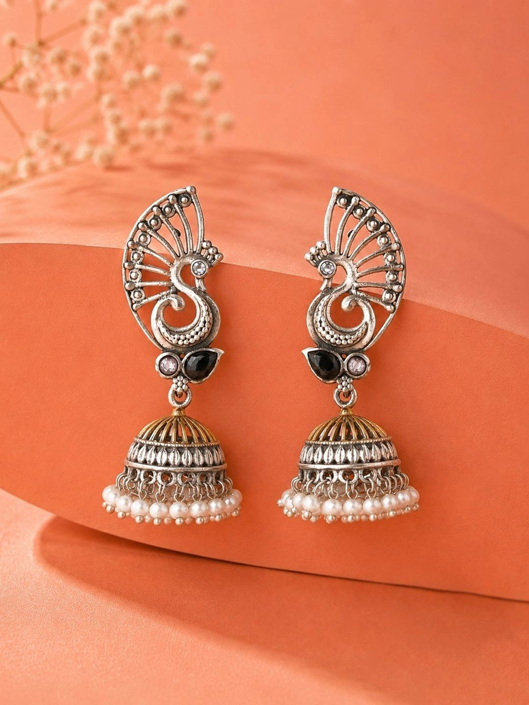 Voylla Peacock Shaped Jhumkas Earrings