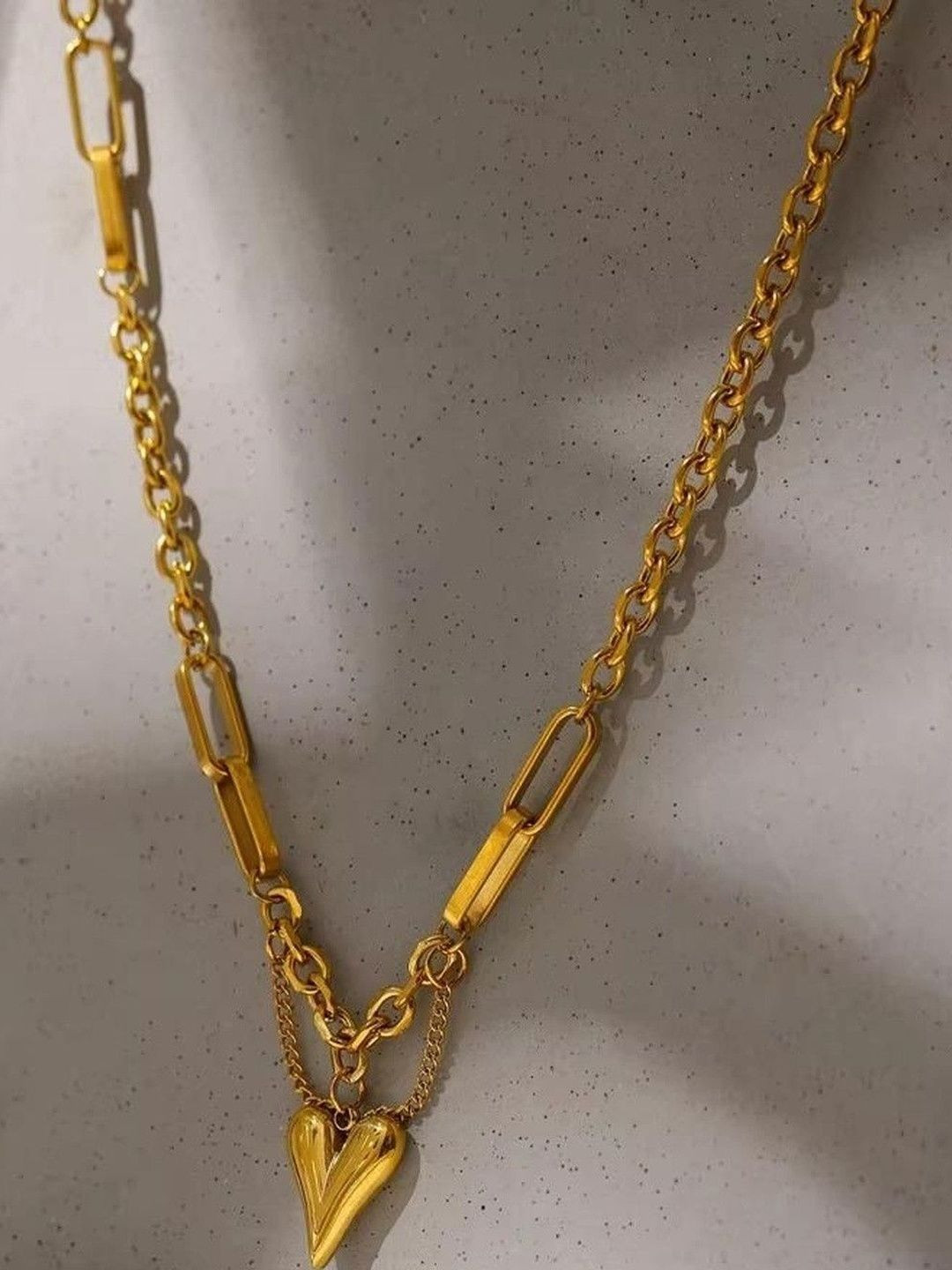 DIVING SWAN Women 18K Thick Gold Plated Gul Heart Link Chain Drop Necklace