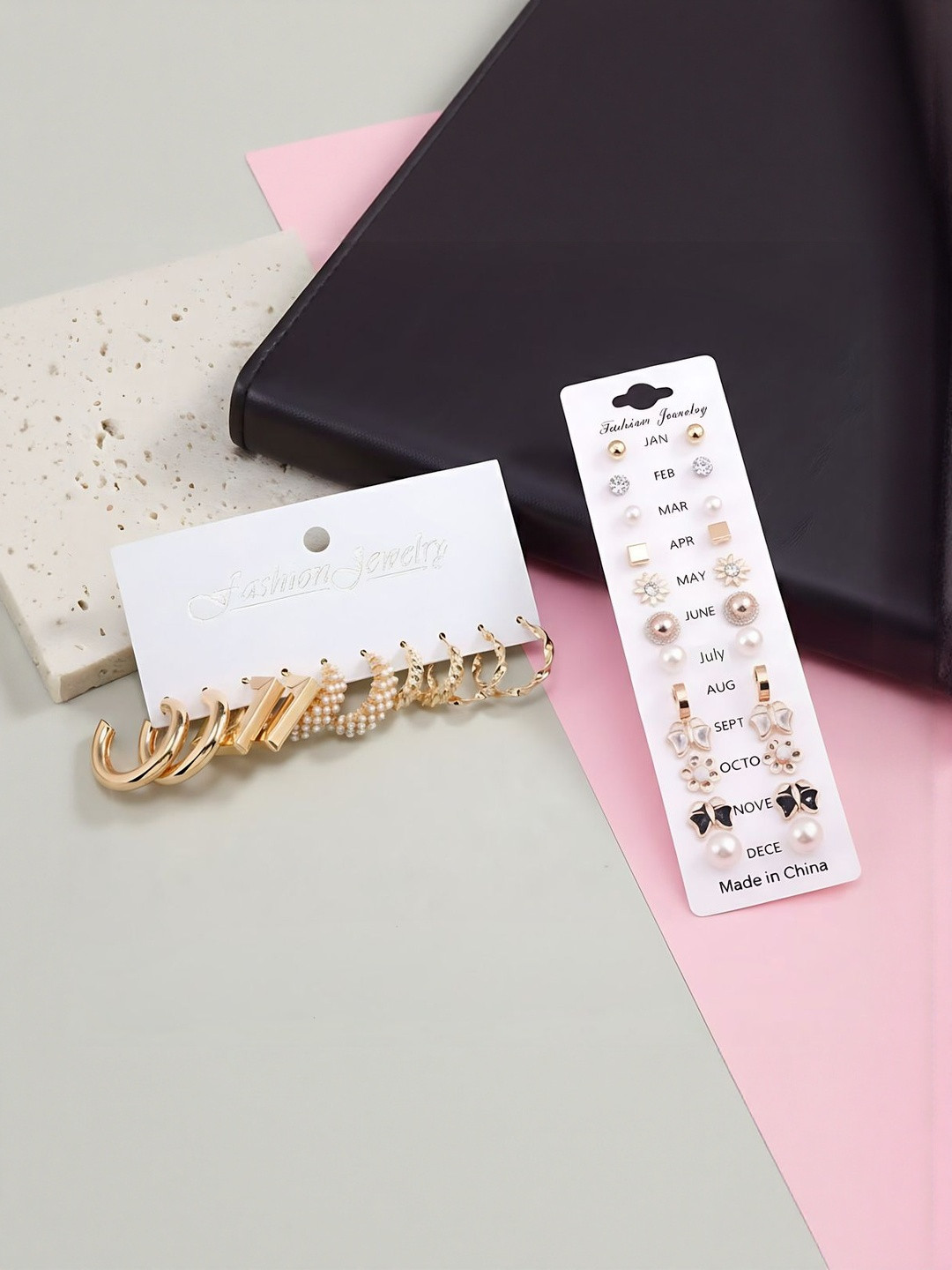 DressBerry Set Of 17 Gold-Plated Circular Shaped Hoop Earrings