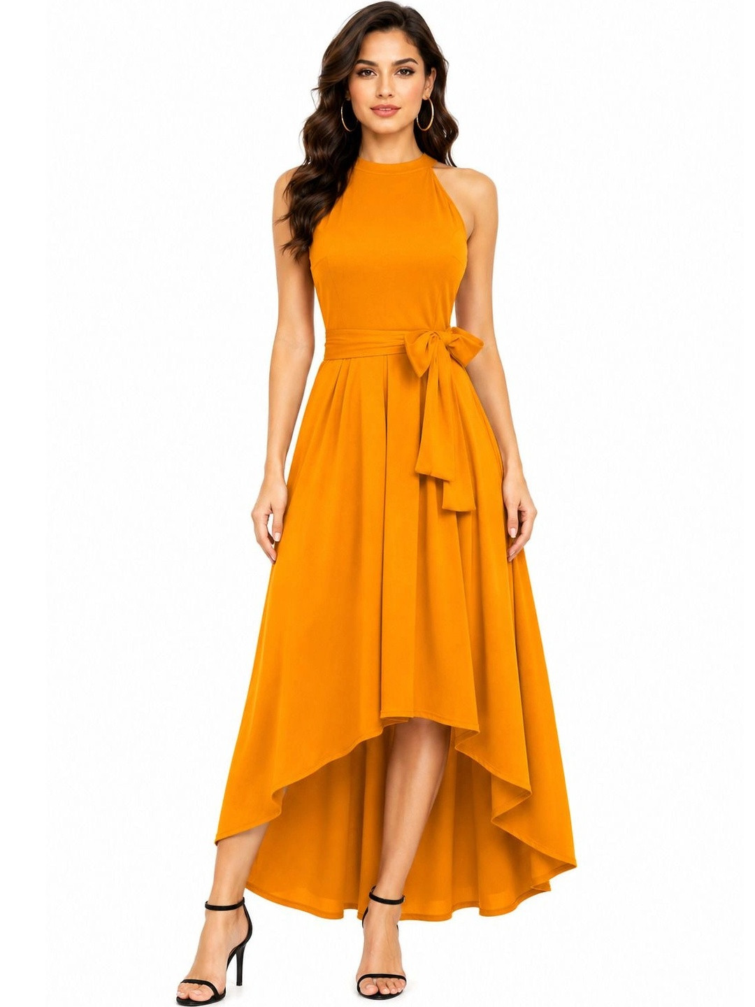 LICOLA Halter Neck Crepe A-Line Midi Dress