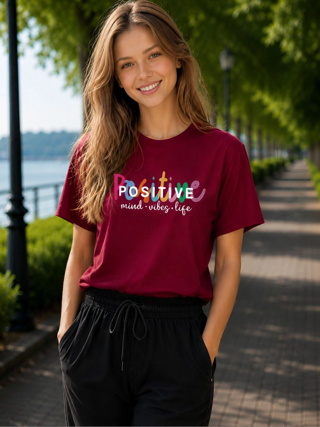 ELVIA Women Typography Printed T-shirt