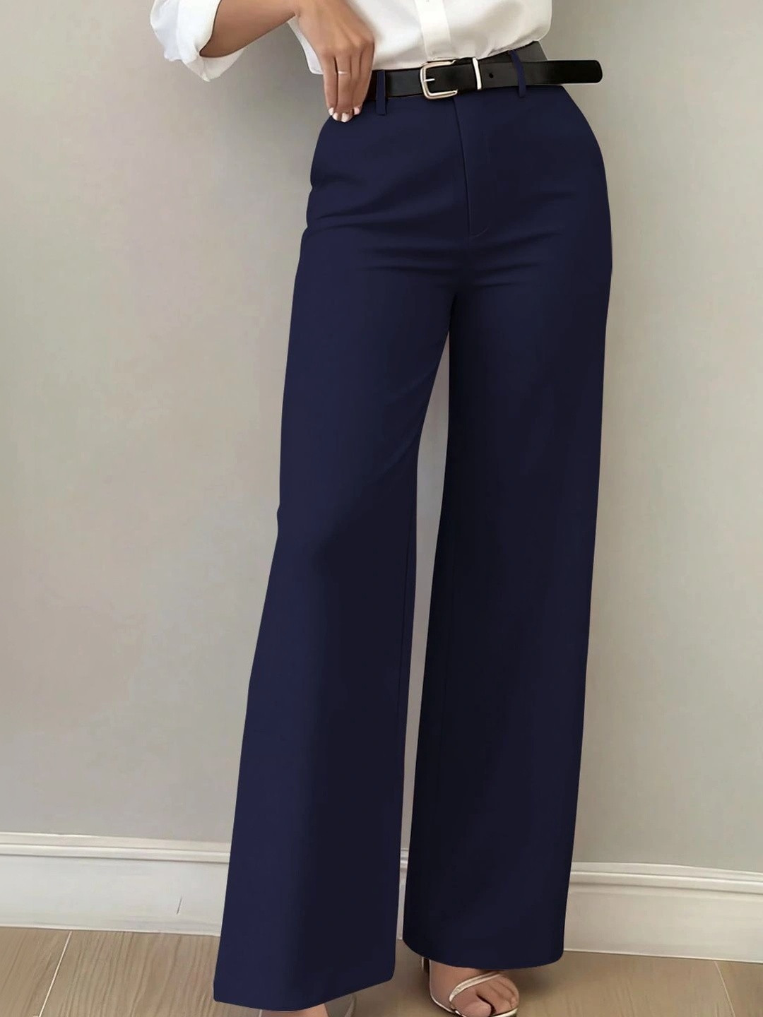 BAESD Women Relaxed Straight Leg High-Rise Easy Wash Trousers