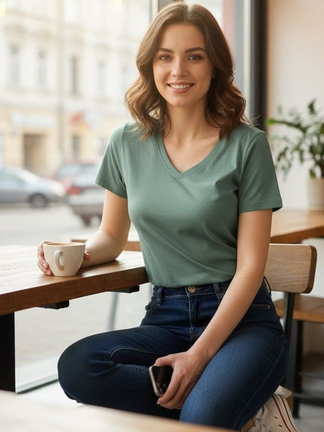 DressBerry Women V-Neck Short Sleeves Regular Fit Tshirts