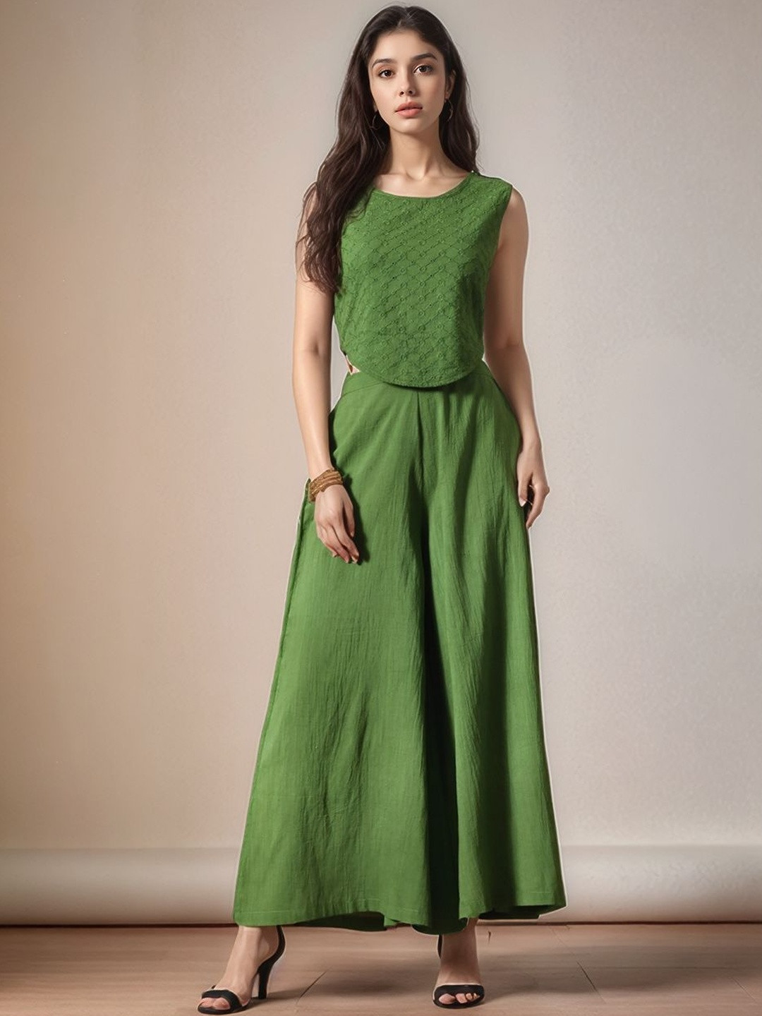 DressBerry Embroidered Round Neck Top & Trousers Co-Ords