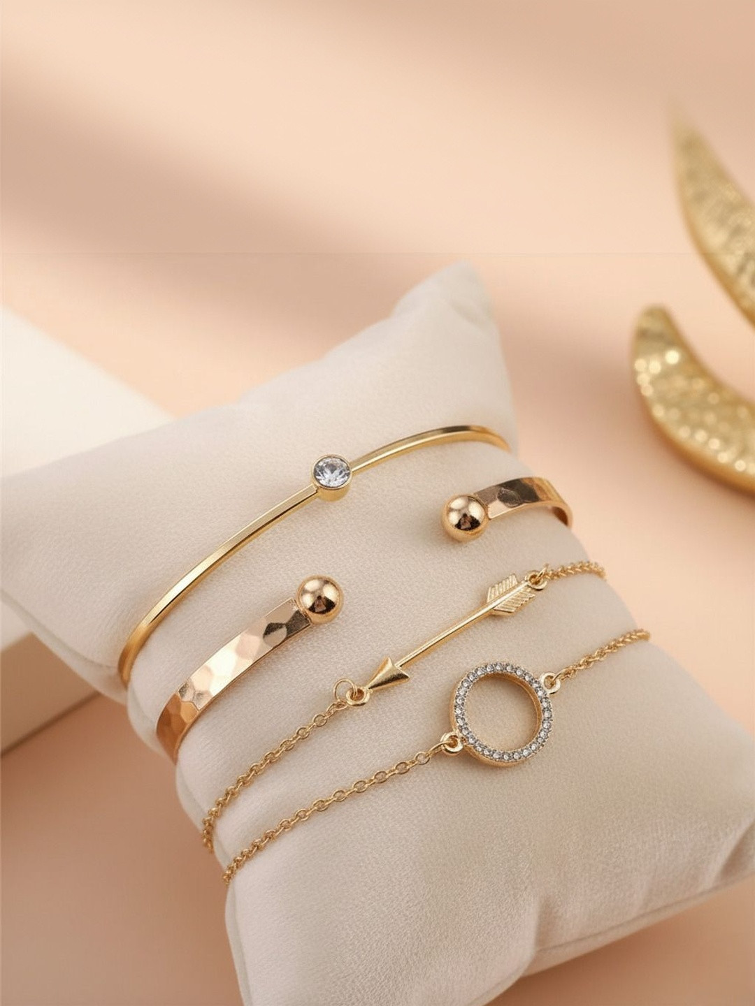 DressBerry Women 4 Cubic Zirconia Gold-Plated Cuff Bracelet