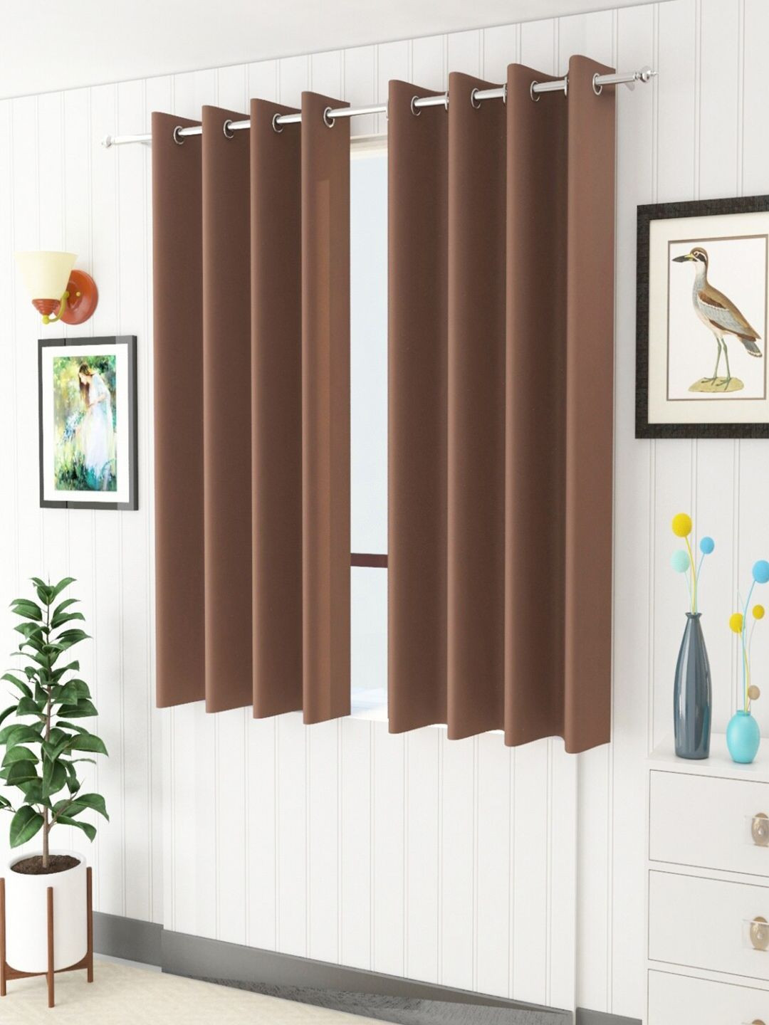 Homefab India Brown Set of 2 Black Out Window Curtain
