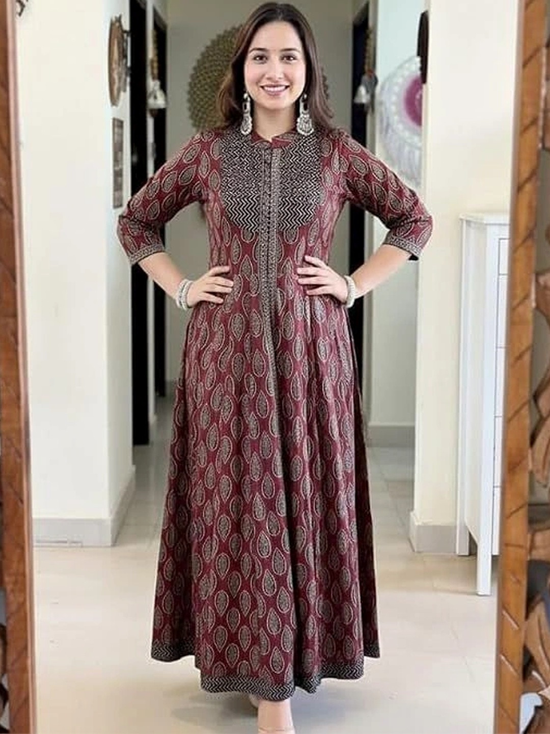 PinkLabel Paisley Printed Thread Work Anarkali Kurta