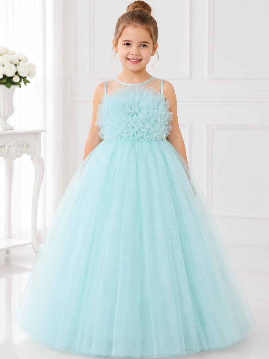 Toy Balloon kids Embellished Ruffled Net Maxi Dress