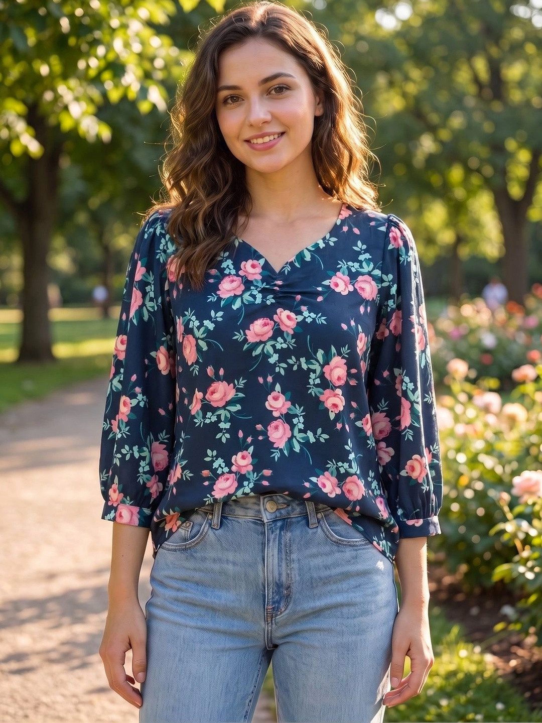 YURAA THE LABEL Floral Print Crepe Top