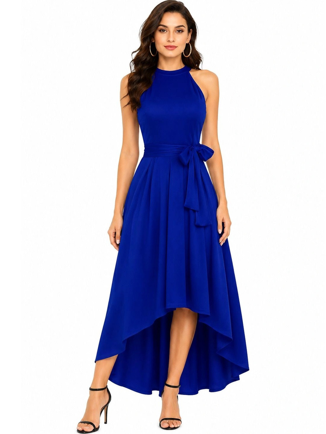 LICOLA Halter Neck Crepe A-Line Maxi Dress