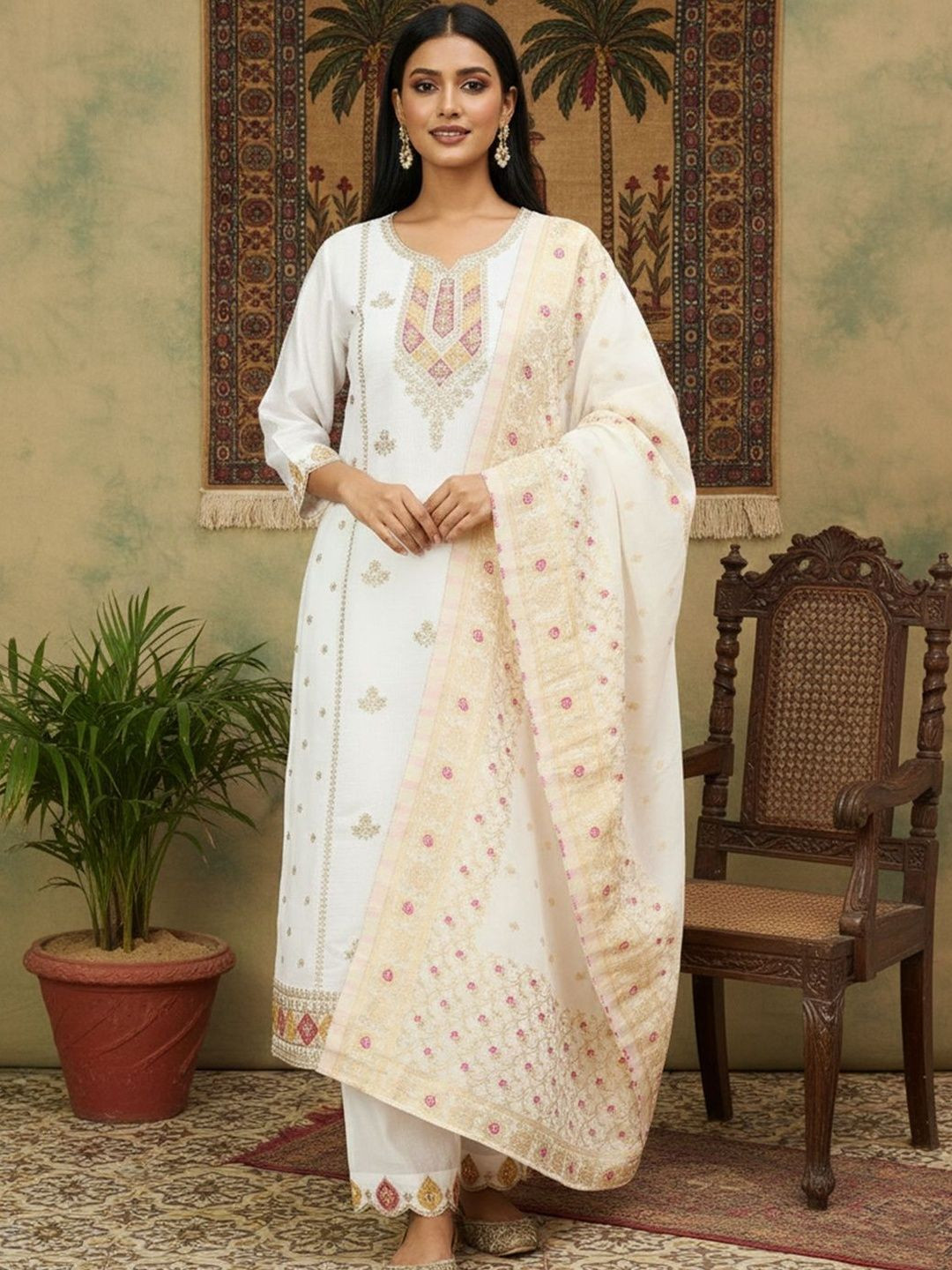 Sangria Yoke Design Round Neck Kurta Sets