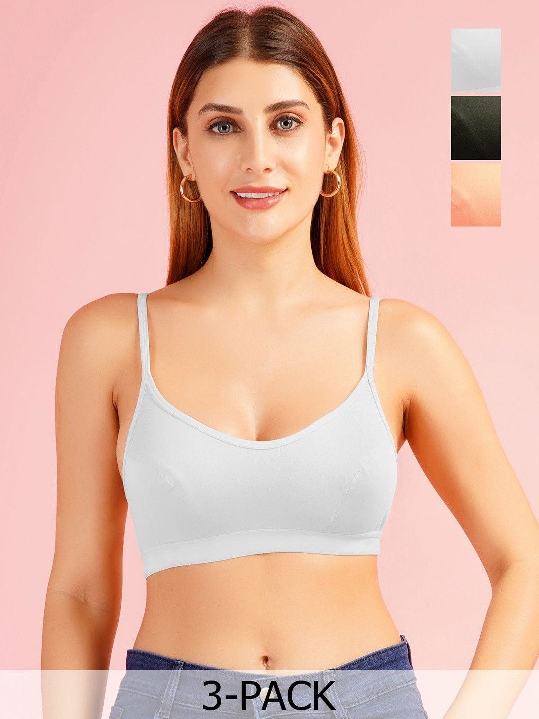 DressBerry Women Pack Of 3 Seamed Non Padded Beginner Sports Bra