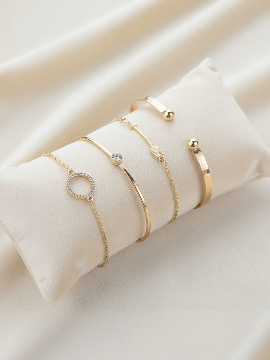 DressBerry Women 4 Cubic Zirconia Gold-Plated Cuff Bracelet